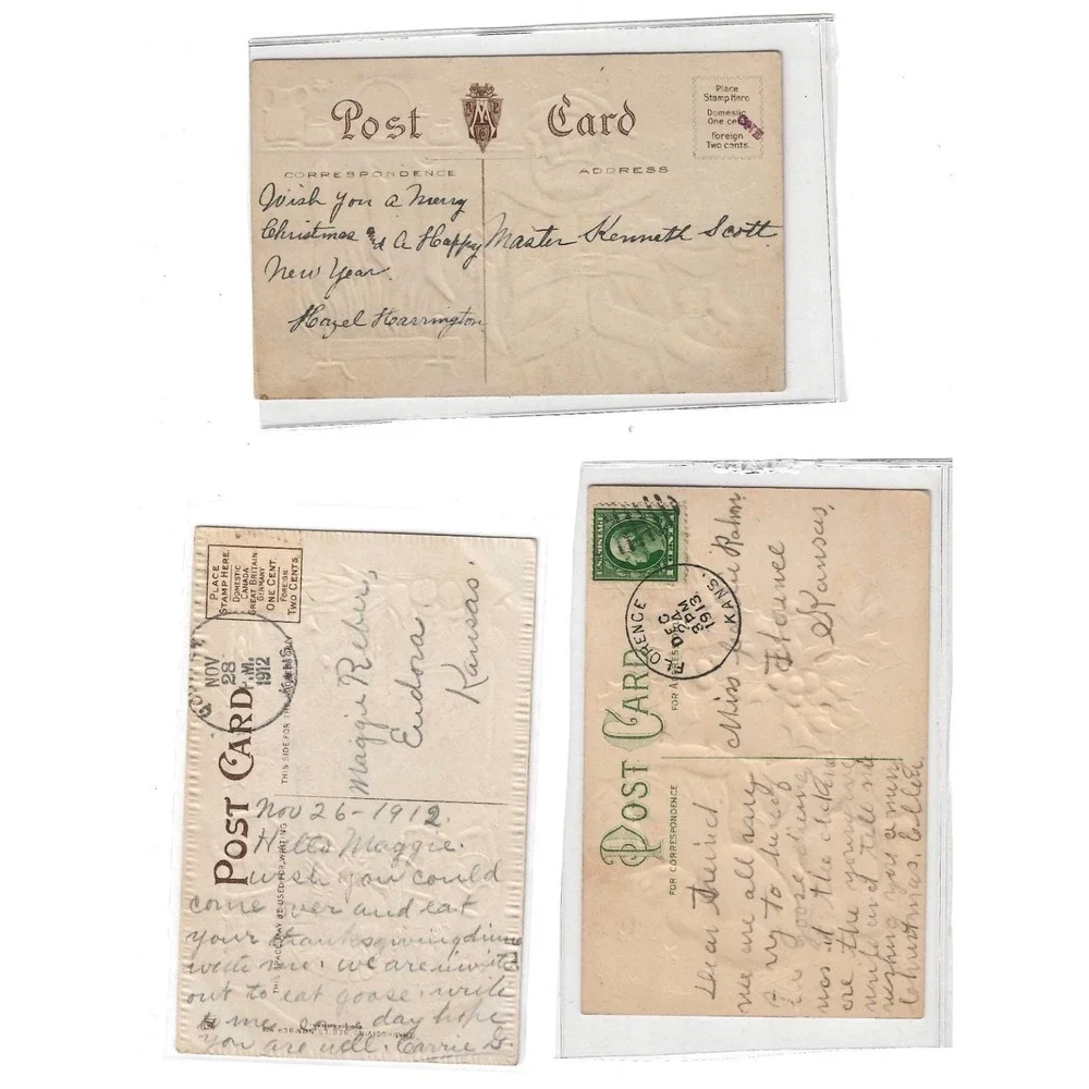 Set of 14 Antique Postcards Christmas Santa Turkey Gold Birds‎ Bells Snow Easter